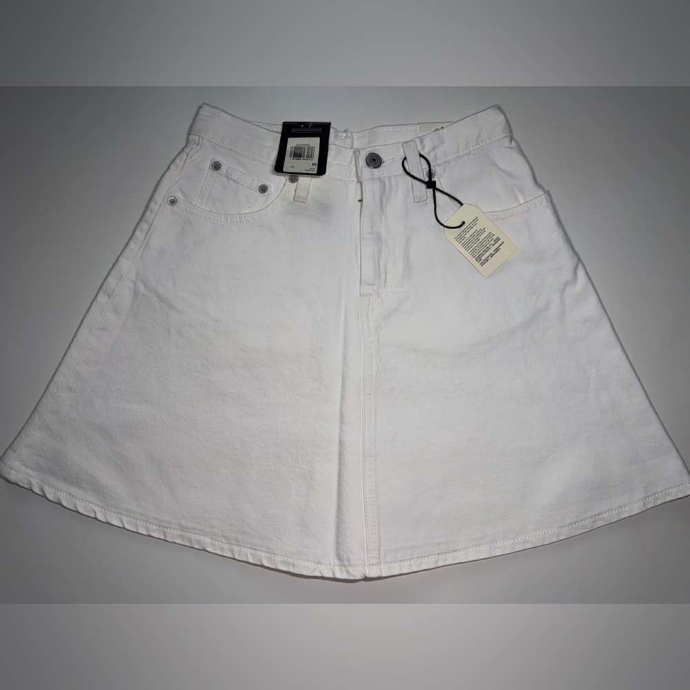 NWT Levi's Premium High-Rise High Waist A-Line Flounce Mini Denim Skirt White 25 - Picture 9 of 15